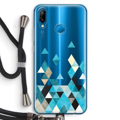 Gekleurde driehoekjes blauw: Huawei P20 Lite Transparant Hoesje met koord