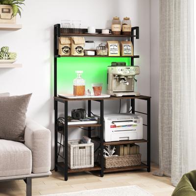 Keukenrek met Stopcontact 5-laags Magnetronrek met LED-verlichting Opbergplanken Koffiestation Bruin