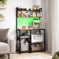 Keukenrek met Stopcontact 5-laags Magnetronrek met LED-verlichting Opbergplanken Koffiestation Bruin