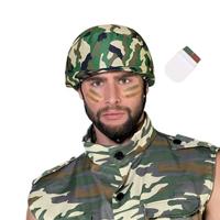 Carnaval verkleed set Army/Leger soldaten helm - met camouflage schmink stift - volwassenen