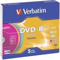 Verbatim 43557 DVD-R disc 4.7 GB 5 stuk(s) Slimcase Gekleurd