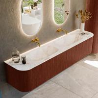 Badmeubel Mondiaz Kurve-Dlux | 200 cm cm | Meubelkleur Ruby | Wastafelkleur Frappe | Solid surface | Wasbak beiden zijden spoelbak | Zonder kraangat(en)