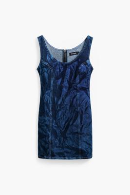 Bedrukte denim jurk - BLUE - XL