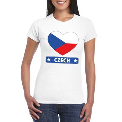 Tsjechie t-shirt - met hartjes vlag print - wit - dames - korte mouwen - landen supporters