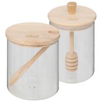 Five suiker- en honingpot set - 400 ml - glas/bamboe - transparant - inclusief lepel