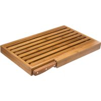 Brood snijplank met kruimel opvangbak 44 x 27 cm van bamboe hout inclusief broodmes - thumbnail