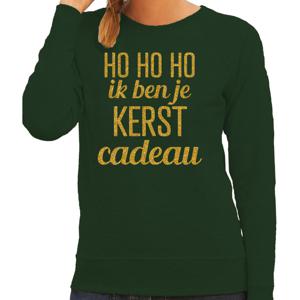 Foute kersttrui/sweater voor dames - Hohoho kerst cadeau - groen - glitter goud