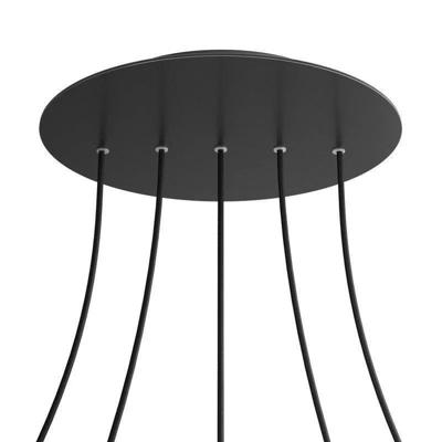 Grote plafondkap zwart met 5 lampen rond 40cm
