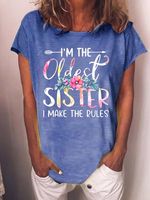 Women's I'm The Oldest Sister I Make The Rules Text Letters Casual T-Shirt - thumbnail