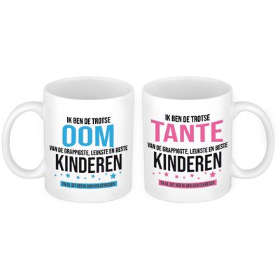 Trotse Oom en Tante mok van de grappigste en leukste kinderen - Cadeau beker set voor Oom en Tante
