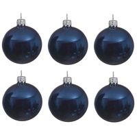 6x Donkerblauwe glazen kerstballen 6 cm glans - thumbnail