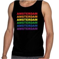 Regenboog Amsterdam gay pride zwarte tanktop voor heren - thumbnail