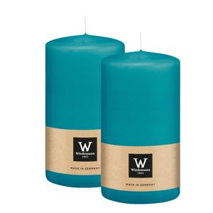 Cilinderkaars/stompkaars - 2x - turquoise blauw - 13 x 7 cm - 52 branduren