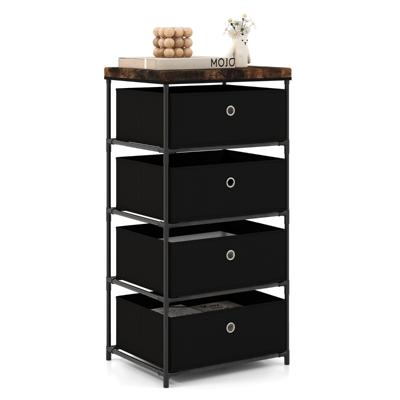 Nachtkastje met Stoffen Laden Bijzettafel met Metalen Frame Opbergkast Stoffen Commode voor Slaapkamer Woonkamer (Zwart)