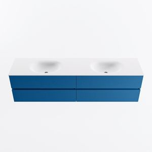 MONDIAZ VICA 190cm badmeubel onderkast Jeans 4 lades. Wastafel MOON dubbel 2 kraangaten, kleur Talc.