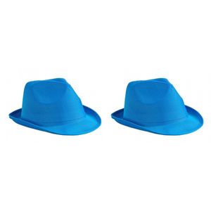 2x stuks trilby feesthoedje blauw voor volwassenen