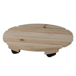 Sunnydays Plantenpot trolley - hout - naturel - rond - 30 x 30 cm - max 100 kilo