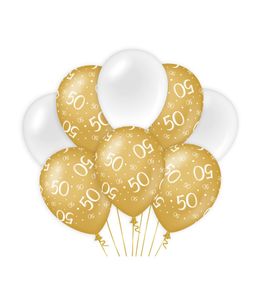 Ballonnen 50 Jaar Goud/Wit (8st)