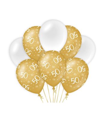 Ballonnen 50 Jaar Goud/Wit (8st)