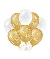 Ballonnen 50 Jaar Goud/Wit (8st) - thumbnail