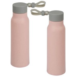 2x Stuks glazen waterfles/drinkfles licht rode coating met kunststof schroefdop 300 ml