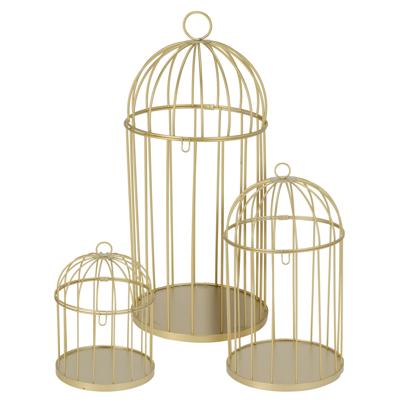 Home decoratie vogelkooien set 3x stuks - draad metaal - goud - mix formaten