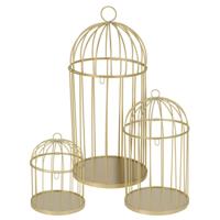 Home decoratie vogelkooien set 3x stuks - draad metaal - goud - mix formaten