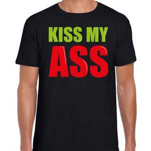 Kiss my ass fun tekst t-shirt zwart heren