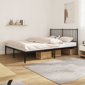 Bedframe met hoofdbord metaal zwart 160x200 cm