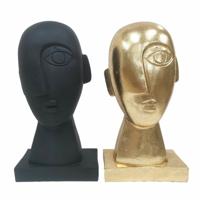 Decoratieve figuren DKD Home Decor Gezicht Zwart Gouden 14,5 x 10,5 x 27,5 cm (2 Stuks)