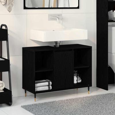 Badkamerkast Zwart eiken 80 x 33 x 60 cm Bewerkt hout