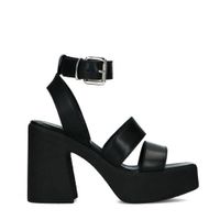 Sacha leren plateau sandalettes zwart - thumbnail