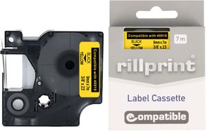 Rillprint compatible D1 tape voor Dymo 40918, 9 mm, zwart op geel