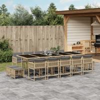 15-delige Tuinset met kussens poly rattan gemengd beige
