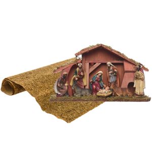 Complete kerststal inclusief 8 beelden en ondergrond 40 cm