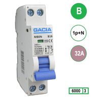 32A GACIA installatieautomaat M80N-B32 1p+n B32 6kA (18mm)