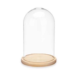 Decoratie stolp - glas - houten beige plateau - D15 x H25 cm