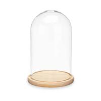 Decoratie stolp - glas - houten beige plateau - D15 x H25 cm - thumbnail