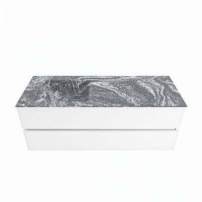 MONDIAZ VICA-DLUX 130cm badmeubel onderkast Talc 2 lades. Inbouw wastafel CLOUD links 1 kraangat, kleur Lava.