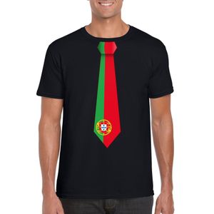 Zwart t-shirt met Portugal vlag stropdas heren