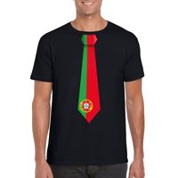 Zwart t-shirt met Portugal vlag stropdas heren - thumbnail