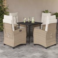 5-delige Tuinset met kussens poly rattan beige