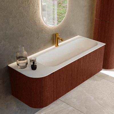 Badmeubel Mondiaz Kurve | 125 cm cm | Meubelkleur Ruby | Wastafelkleur Talc | Solid surface | Wasbak rechter zijde spoelbak | 1 kraangat