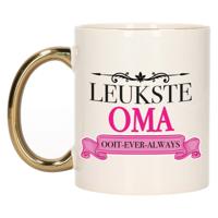 Verjaardag cadeau mok - roze - leukste oma ooit - gouden handvat - 300 ml - keramiek - thumbnail