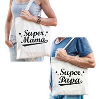 Super papa en Super mama tasje - Vaderdag en moederdag cadeau   -