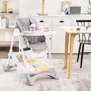 Hoge Stoel voor Baby's en Peuters Snel Opvouwbare Kinderstoel met 2 Vergrendelbare Wielen Verwijderbare Dubbele Laden Grijs