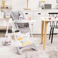 Hoge Stoel voor Baby's en Peuters Snel Opvouwbare Kinderstoel met 2 Vergrendelbare Wielen Verwijderbare Dubbele Laden Grijs