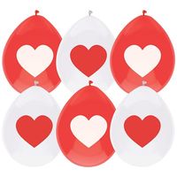 Ballonnen - Love hartjes print Valentijn - rood/wit - 6x stuks - 29 cm - thumbnail