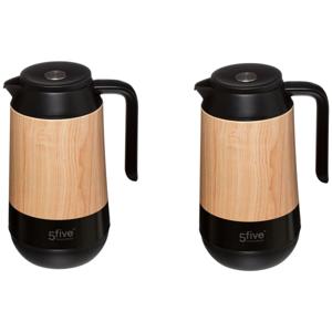 5Five Koffie/thee thermoskan/isoleerkan - 2x stuks - 1 liter - houtlook - Isoleerkannen