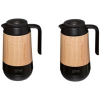 5Five Koffie/thee thermoskan/isoleerkan - 2x stuks - 1 liter - houtlook - Isoleerkannen